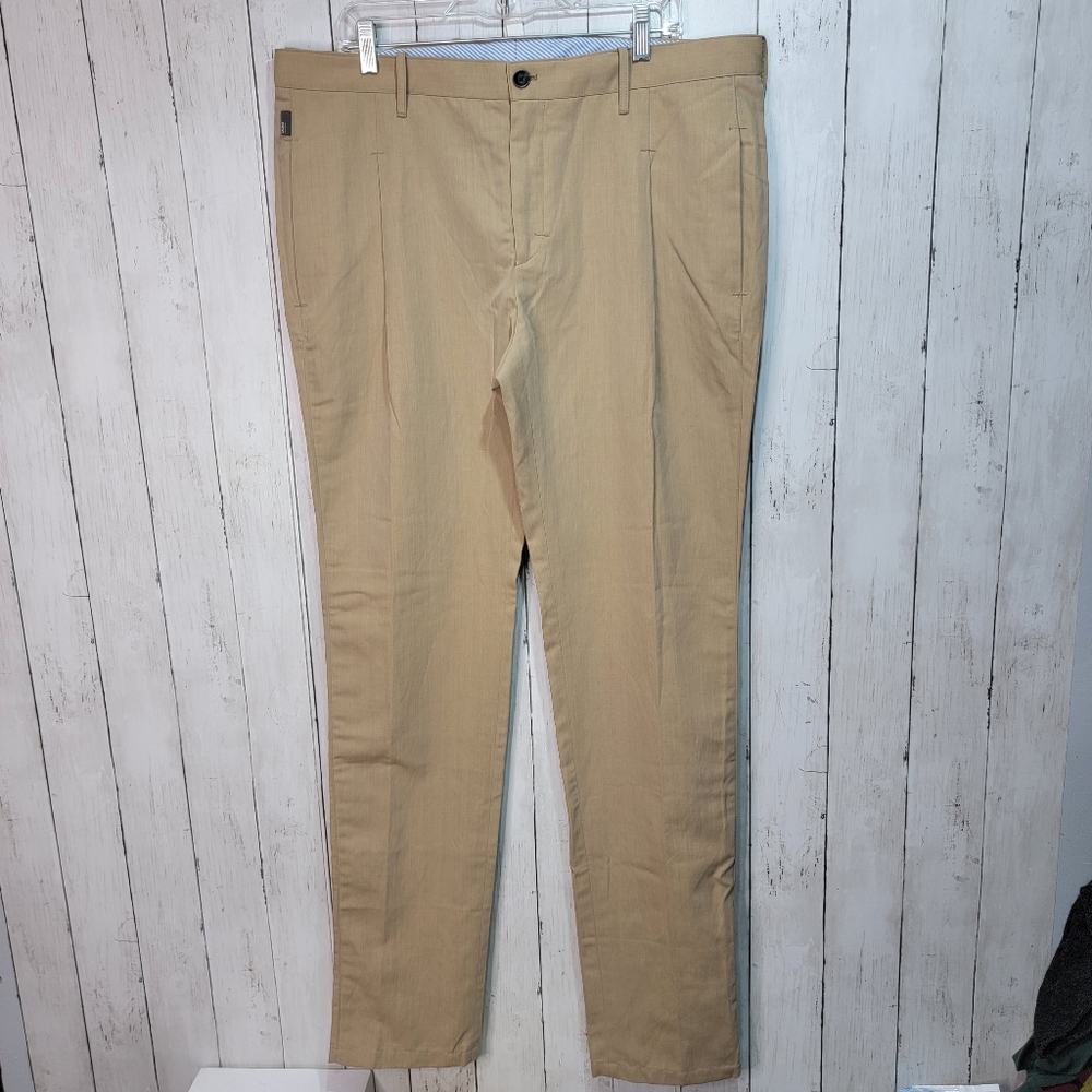 NWOT Armani Collezioni Mens Tan Wool Linen Dress Pants Slacks Pleated Size 39X36